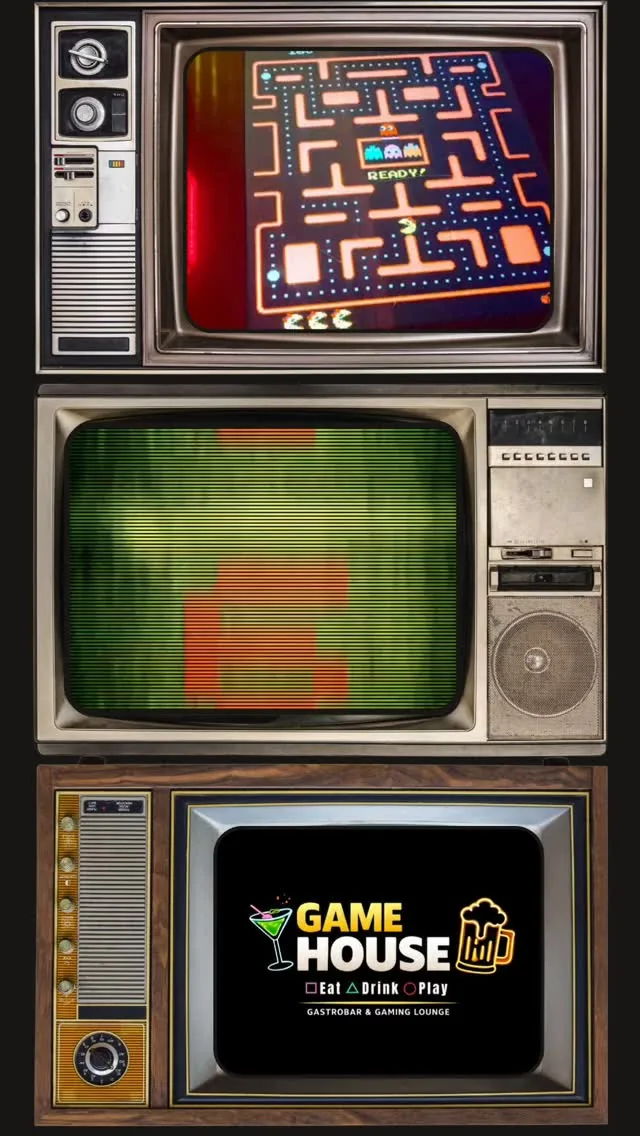 Televisores retro proyectando Pac-Man